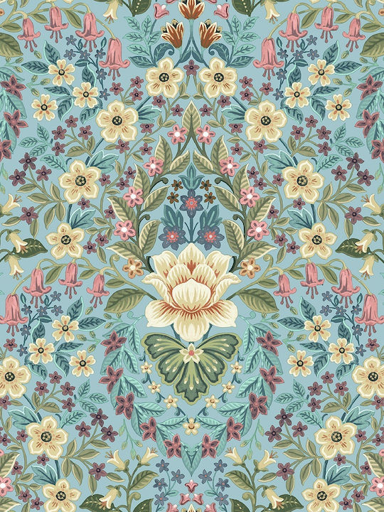 Wallpaper Flora Vinyl Turquoise L1005xW53cm Washable