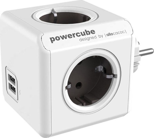 Allocacoc PowerCube 4 Prize cu 2 USB-A, 1 USB-C și Cablu 10m Gri