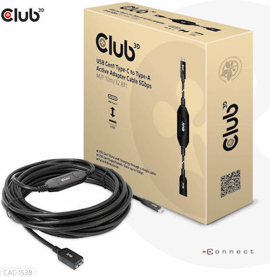 Club3D USB 3.2 Cable USB-C male - USB-A female Μαύρο 10m (CAC-1538)