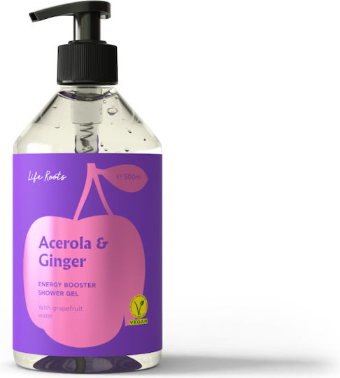 Life Roots Acerola & Ginger – Energy Booster Αφρόλουτρο σε Gel με Γλυκερίνη & Άρωμα Κεράσι 500ml