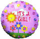 Balloon Foil Girl Birth Round Pink 45cm