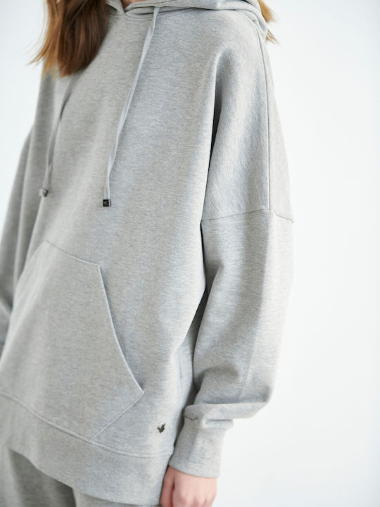 SugarFree Women's Long Hooded Sweatshirt Light Grey Melange