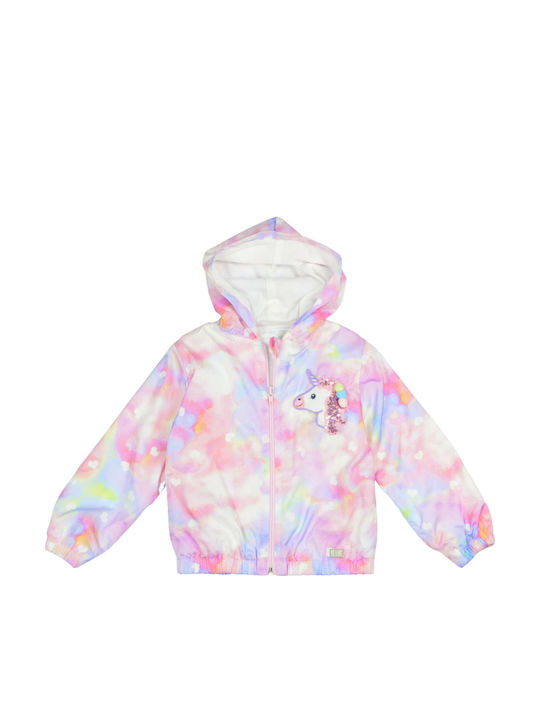 Shinny Unicorn Kids Casual Short Windproof Coat with Hood Pink