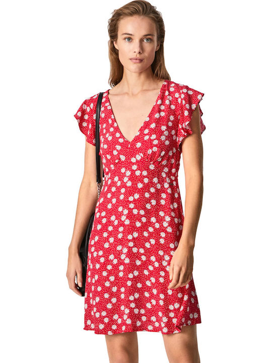 Floral Καλοκαιρινό Mini Φόρεμα με Βολάν Κόκκινο