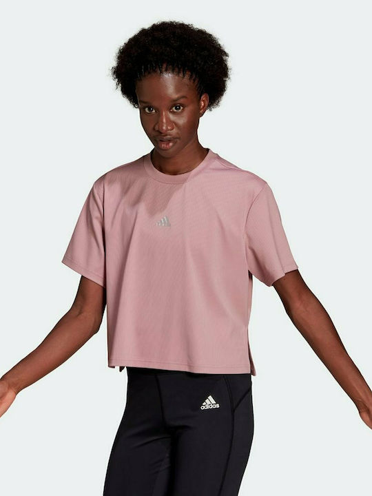Adidas x Zoe Saldana Κοντομάνικη Γυναικεία Αθλητική Μπλούζα Ροζ