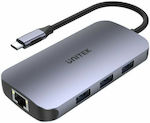 Unitek N9+ USB-C Docking Station with HDMI 4K PD Ethernet and Support for 2 Monitors Silver