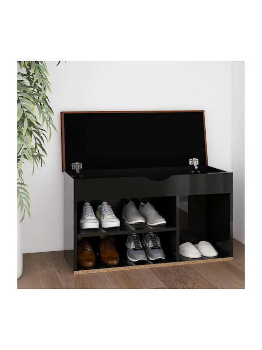Wooden Shoe Organizer with 3 Shelves Glossy Bla...