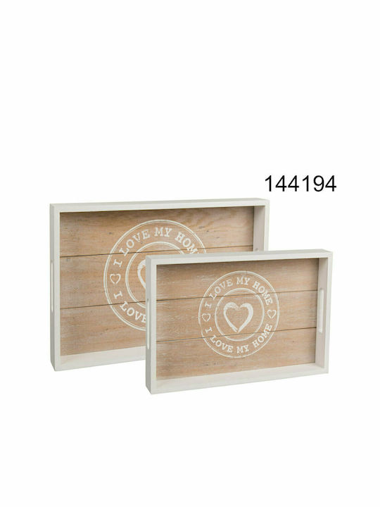 Rectangle Tray Wooden with Handle In Beige Colour 2pcs