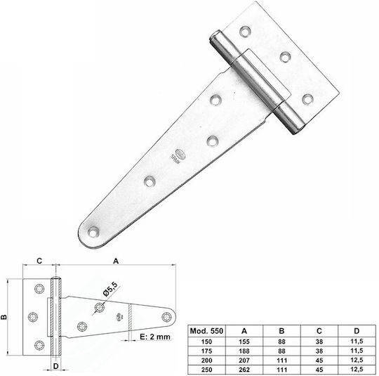 Amig 550 Galvanized Furniture Hinge T Shaped 250mm