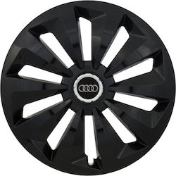 Jestic Car Hubcap Set Fox Ring with Audi Emblem 15" 4pcs Black