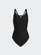 Adidas Mid 3-Stripes Athletic One-Piece Swimsuit Black