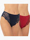 Γυναικεία Slip 2Pack με Δαντέλα Bordeaux/Blue