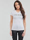 Guess W2GI05J1300 Damen T-Shirt mit V-Ausschnitt Weiß
