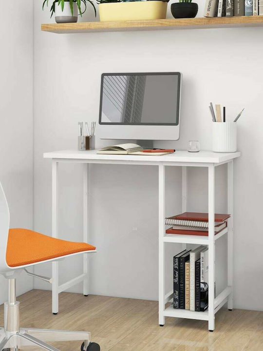 Desk Wooden with Bookshelf White with Metal Legs 80x40x72cm