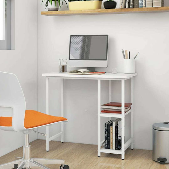 Γραφείο Ξύλινο με Βιβλιοθήκη Λευκό με Μεταλλικά Πόδια 80x40x72εκ.