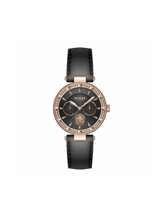 Versus by Versace Sertie N Crystal Uhr Chronograph mit Schwarz Lederarmband