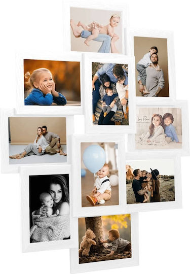 vidaXL Multi Wandmontage Hölzernes 10 Bilder Weiß