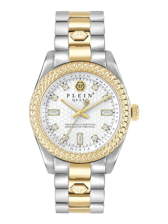 Philipp Plein Queen Crystal Γυναικείο Ρολόι 36mm Μπαταρίας με Μεταλλικό Μπρασελέ Ασημί/Χρυσό