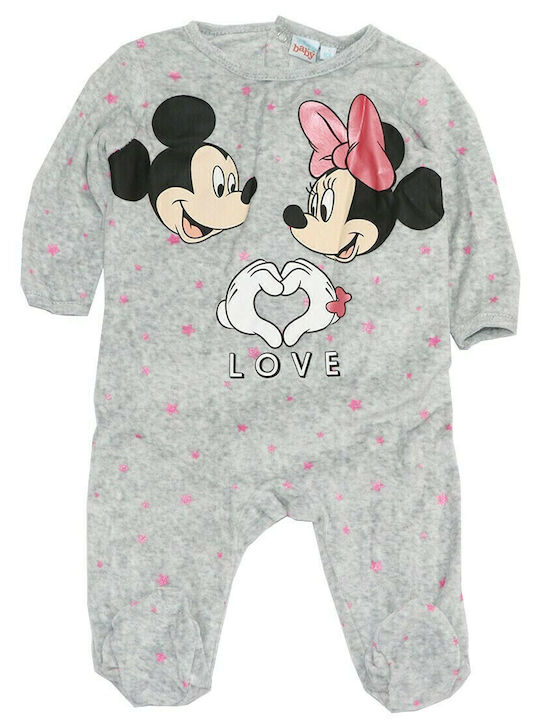Disney Minnie Mouse Бебешко Боди Дълъг ръкав Велур Сив