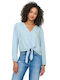 Only Women's Blouse Long Sleeve with V Neckline Light Blue