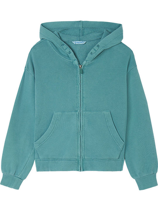 Kids Sweatshirt Cardigan Cotton with Hood Turquoise