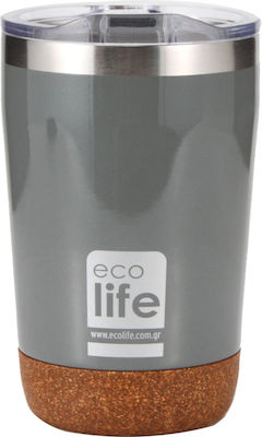 Ecolife Coffee Cup Glas Thermosflasche Rostfreier Stahl BPA-frei Gray 370ml mit Mundstück 33-BO-4107