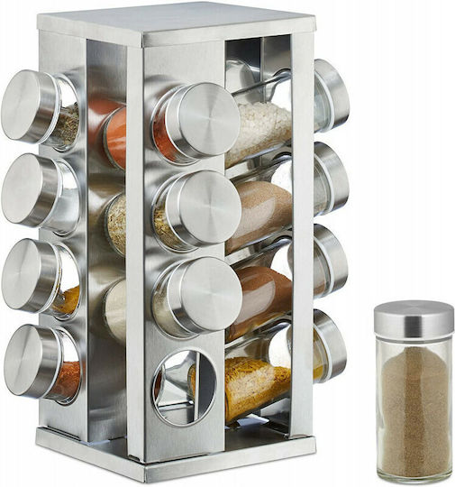 Relaxdays Gewürzbehälter Glas auf drehbarem Ständer Silberne 16Stück 16Stück Relaxdays Gewürzbehälter Glas auf drehbarem Ständer Silberne 16Stück 16Stück
