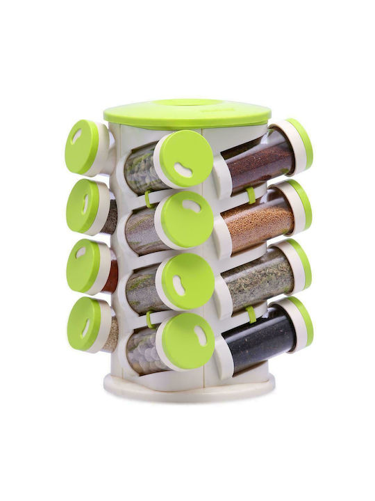 Plastic Tabletop Rotating Spice Rack Green 16pcs
