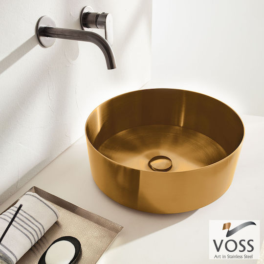 Voss Milo PVD Επιτραπέζιος Επικαθήμενος Νιπτήρας Inox 40x40x12cm Gold Brushed