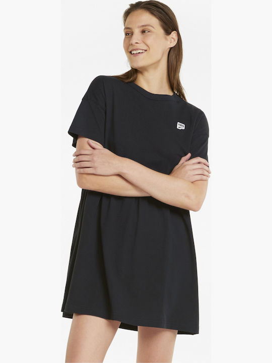 Downtown Καλοκαιρινό Mini Αθλητικό Φόρεμα T-shirt Κοντομάνικο Μαύρο