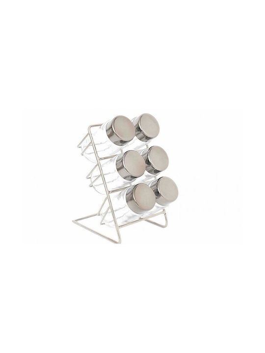Atmosphera Glass Tabletop Spice Rack with Stand Silver 6pcs