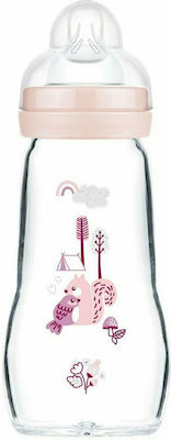 Mam Glass Bottle Feel Good Forest with Silicone Nipple for 2+ months Pink Squirrel 260ml 1pcs