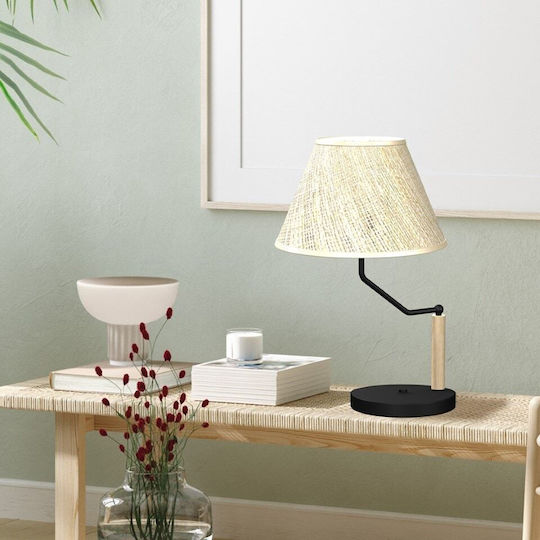 Eko Light Etna Metall Tischlampe für Fassung E27 mit Beige Schirm und Schwarz Basis