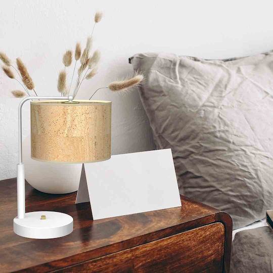 Eko Light Cork Метална Настолна лампа за Цокъл E27 с Бежов Абажур и Бяла Основа