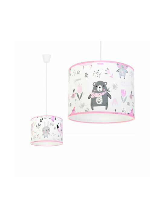 Metanor Bear Single Bulb Kids Lighting Pendant of Fabric 60W with Drive Size E27 In Pink Colour 35x20cm