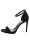 Sante Fabric Women's Sandals with Ankle Strap Black with Thin High Heel