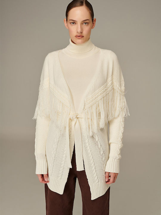 Combos Knitwear Μακριά Γυναικεία Πλεκτή Ζακέτα σε Λευκό Χρώμα