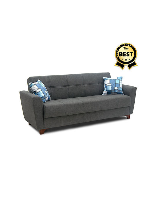 Jason Three-Seater Fabric Sofa Bed with Storage Space Dark Gray 216x85cm