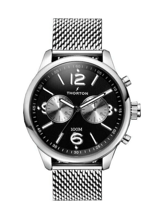 Thorton Ragnar II Ανδρικό Ρολόι 46mm Χρονογράφος Μπαταρίας με Ασημί Μεταλλικό Μπρασελέ