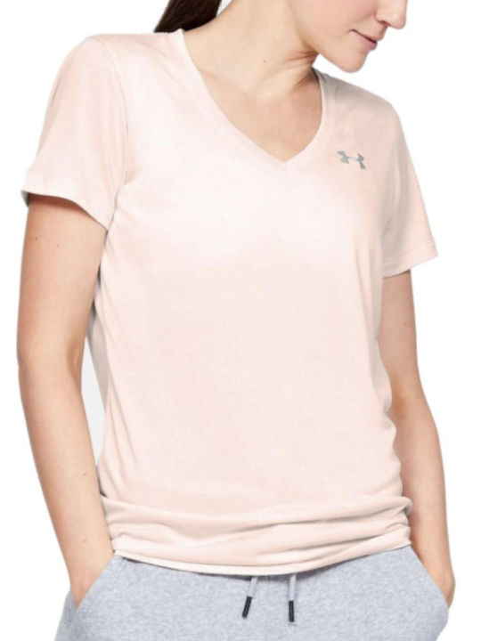 Under Armour Twist Damen Sport T-Shirt Schnell trocknend mit V-Ausschnitt Rosa