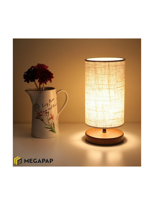Megapap Winkler Wood Table Lamp for Socket E14 with Gray Shade and Brown Base