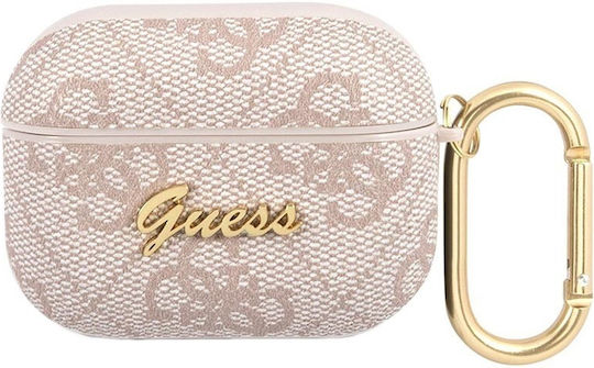Guess Script Metal Collection Husă cu cârlig în culoarea Roz pentru Apple AirPods 3