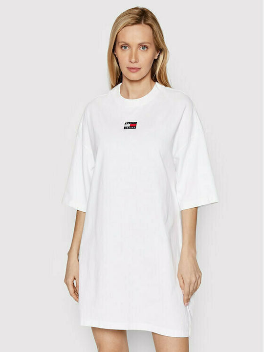 Tommy Hilfiger Καλοκαιρινό Mini T-shirt Φόρεμα με Κουκούλα Μπεζ