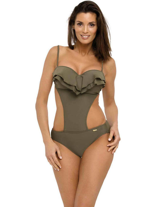 Belinda Strapless Swimsuit with Openings Khaki