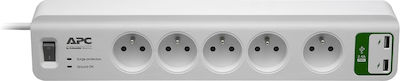 APC Πολύπριζο Ασφαλείας 5 Θέσεων με Διακόπτη, 2 USB και Καλώδιο 1.83m Λευκό