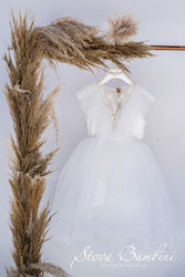 Stova Bambini Λευκό Βαπτιστικό Σετ Ρούχων με Φόρεμα & Αξεσουάρ Μαλλιών από Τούλι 2τμχ
