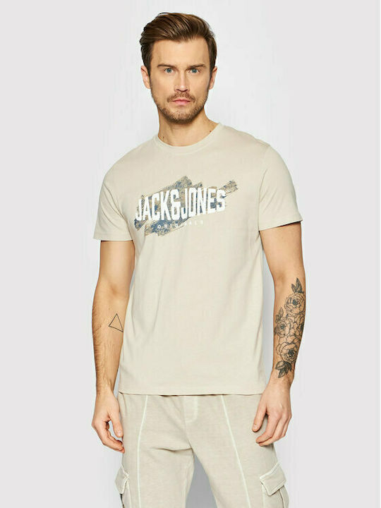 Jack & Jones Sprays Ανδρικό T-shirt Μπεζ με Στάμπα