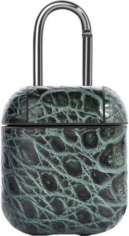 Devia Lux Case Synthetic Leather with Hook in Green color for Apple AirPods 1 / AirPods 2