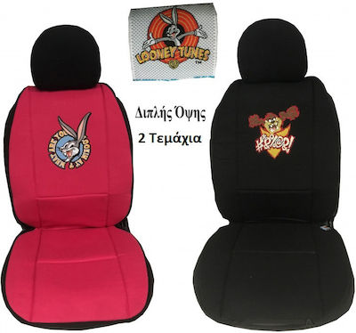 Carner Polyester Single Seat Cover 2pcs Looney Tunes Bugs Bunny & Taz Red / Black