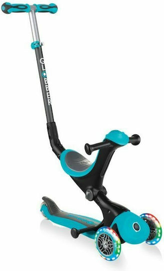 Globber Kids Scooter Foldable Go-Up Deluxe Lights 3-Wheel with Seat Blue